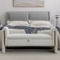 Velvet Fabric Storage Bench Bedroom Bench With Gold Metal Trim Strip For Living Room Bedroom Indoor,Ivory