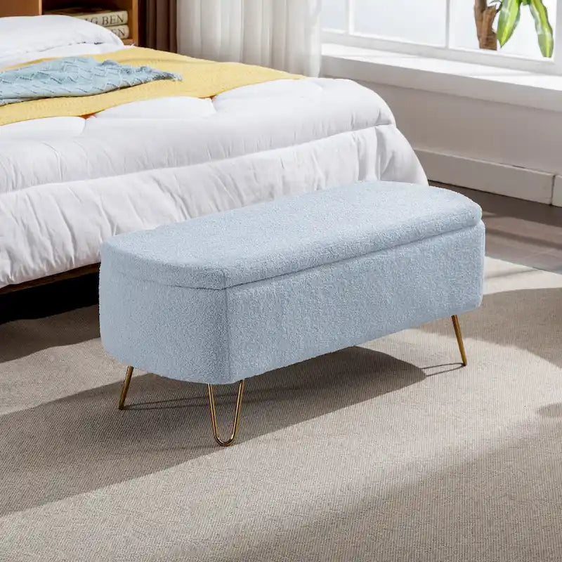 Upholster Storage Ottoman Bench with Faux Fur - 39.37L x 15.75W x 15.5H