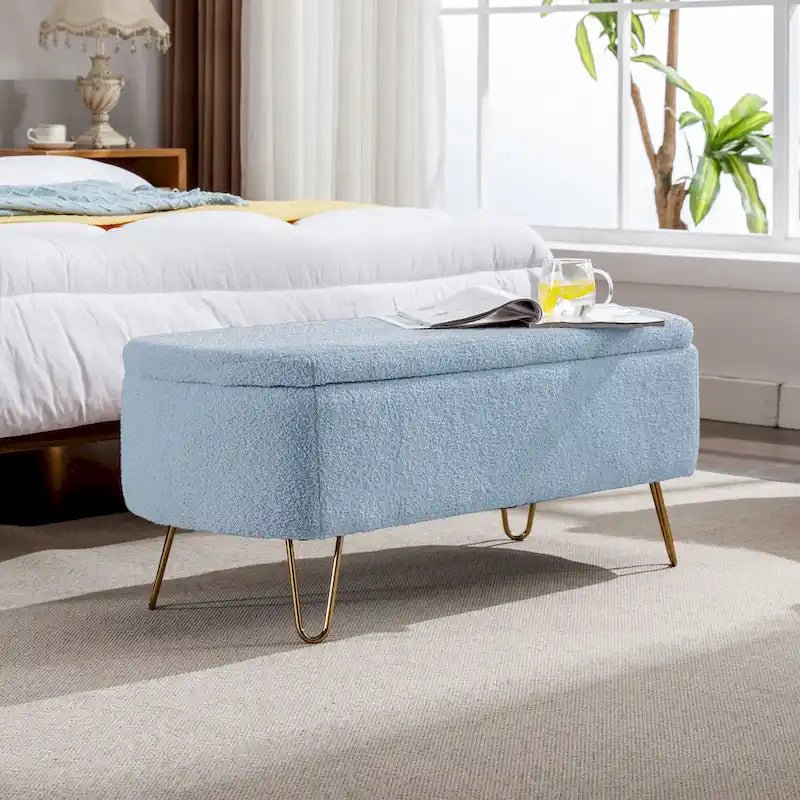 Upholster Storage Ottoman Bench with Faux Fur - 39.37L x 15.75W x 15.5H