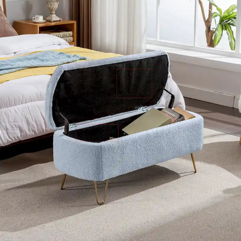 Upholster Storage Ottoman Bench with Faux Fur - 39.37L x 15.75W x 15.5H
