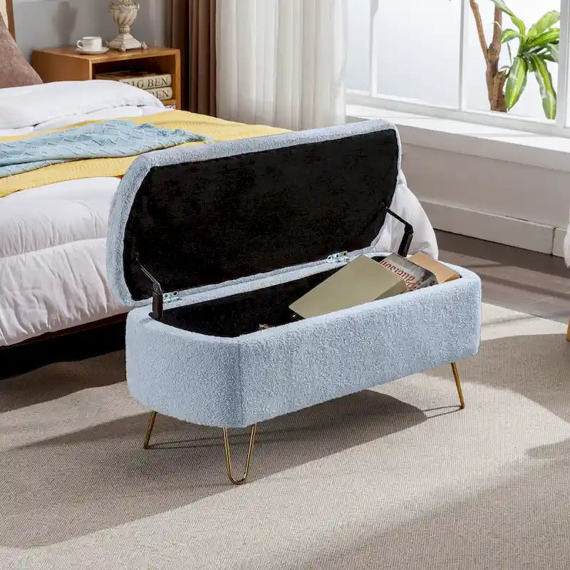 Upholster Storage Ottoman Bench with Faux Fur - 39.37L x 15.75W x 15.5H