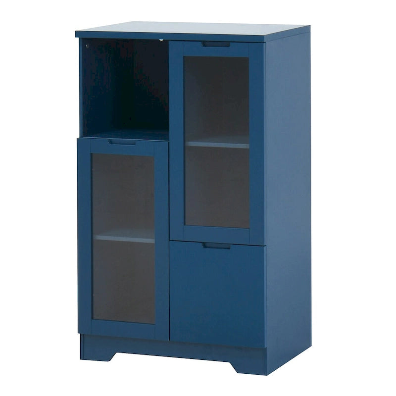 Wooden Floor Cabinet with 2 Glass Doors and 2 Storage Space,Living Room Bathroom Entryway