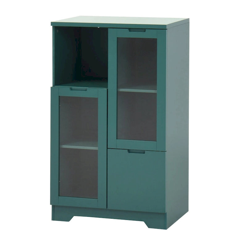 Wooden Floor Cabinet with 2 Glass Doors and 2 Storage Space,Living Room Bathroom Entryway