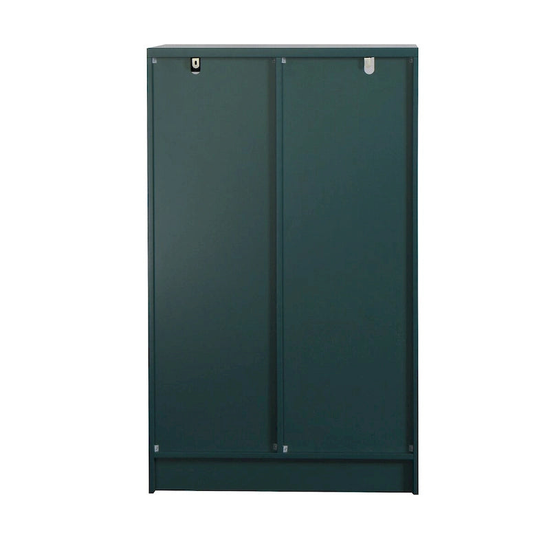 Wooden Floor Cabinet with 2 Glass Doors and 2 Storage Space,Living Room Bathroom Entryway