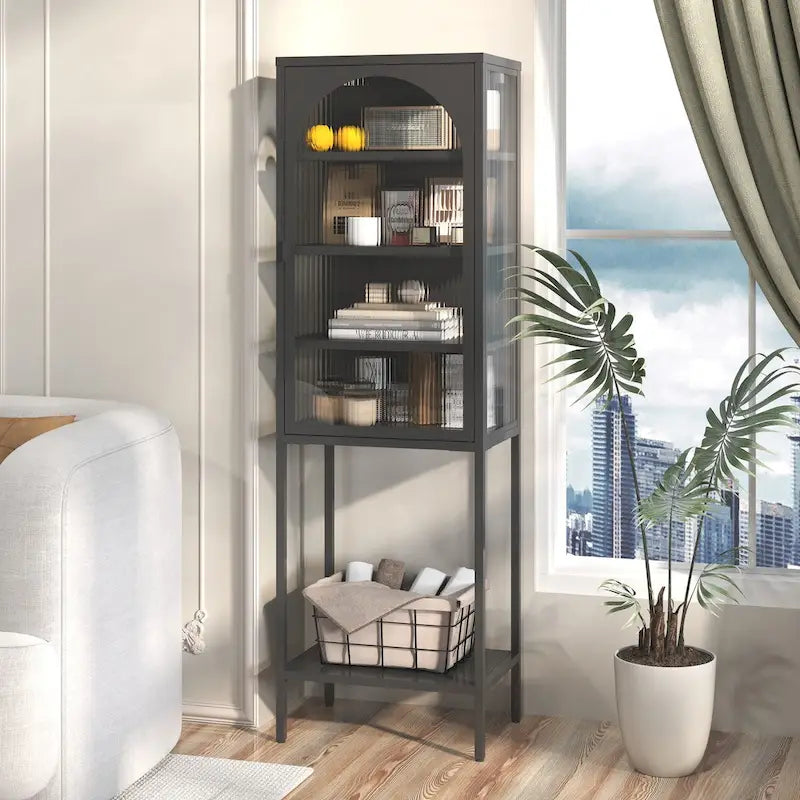 Metal Glass Door 5-Tier Cabinet