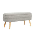 Polyester Oval Upholstered Boucle Storage Bench with Tapered Wood Legs - White or Gray - Roche River Decor