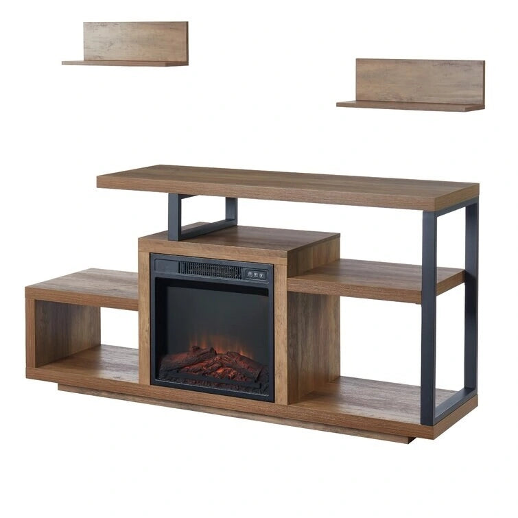 Wood TV Stand Classic Entertainment Center Media Console up to 55 with Electric Fireplace