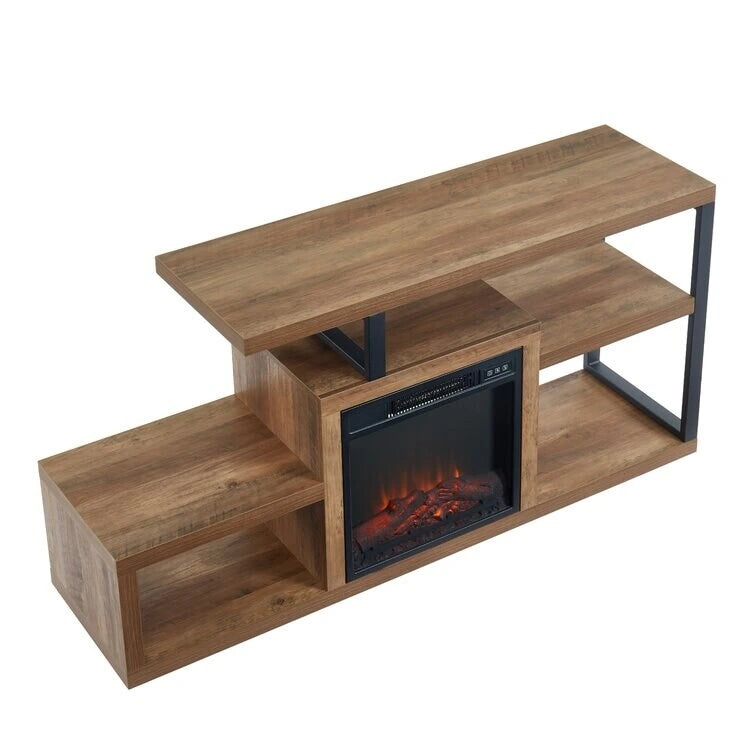 Wood TV Stand Classic Entertainment Center Media Console up to 55 with Electric Fireplace