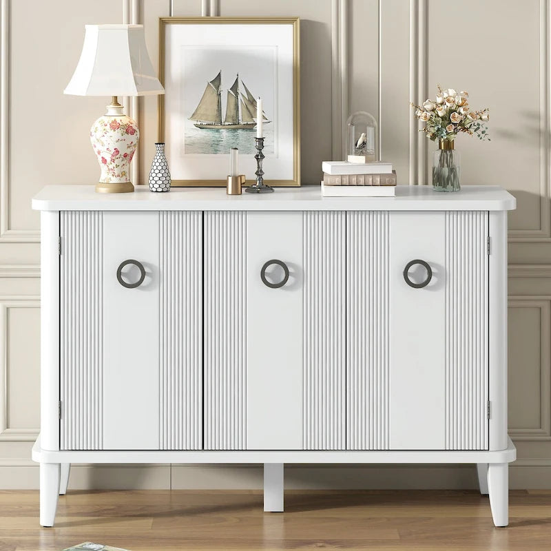 Simple and Atmospheric Solid Wood Veneer Fraxinus Mandschuric Cabinet with Three Acacia Solid Doors,Adjustable