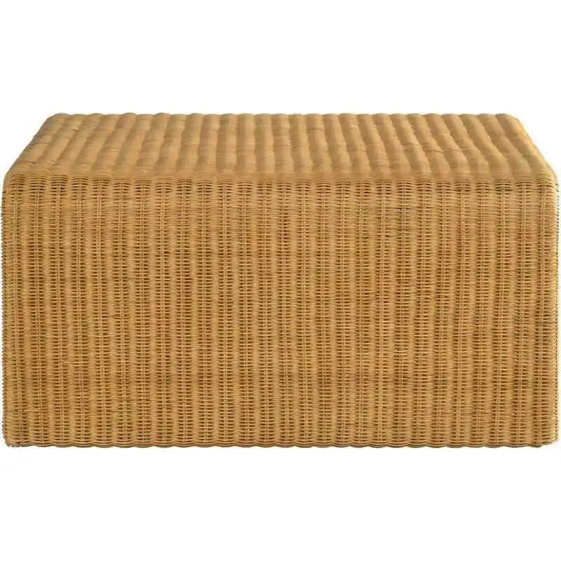 36 Inch Square Rattan Coffee Table, Waterfall Edges, Natural Textured Brown