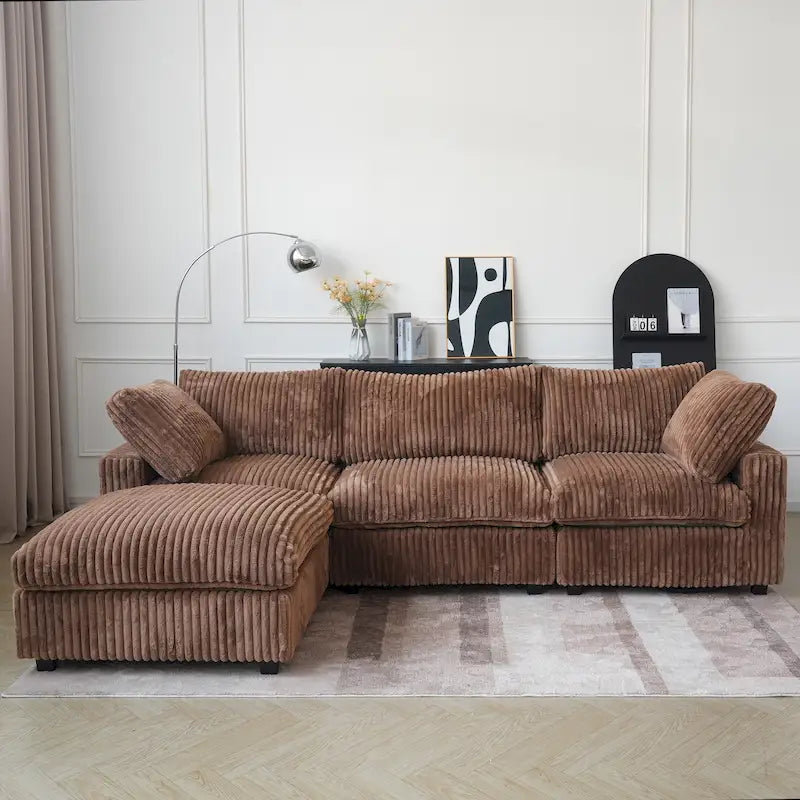 L-shaped Polyester Fabric Couch Modern Sectional Sofa with Ottoman