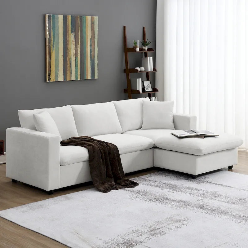 L-shaped Polyester Fabric Couch Modern Sectional Sofa with Ottoman