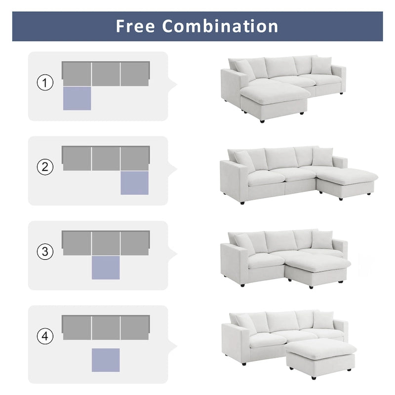 L-shaped Polyester Fabric Couch Modern Sectional Sofa with Ottoman