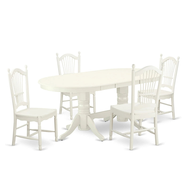 East West Furniture Dining Set- an Oval Dining Table and Wood Seat Chairs, Linen White(Pieces Options)