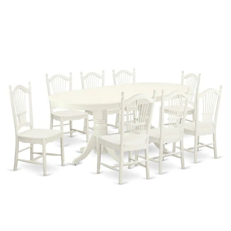 East West Furniture Dining Set- an Oval Dining Table and Wood Seat Chairs, Linen White(Pieces Options)
