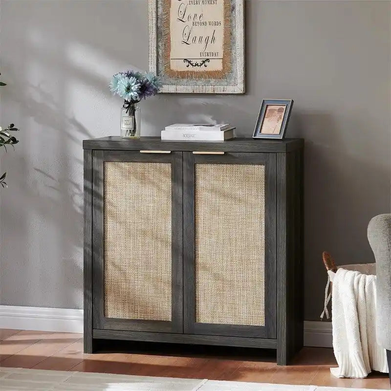 Hampstead Storage Cabinet Sideboard Cabinet with Rattan Doors - 13.7D x 314W x 32.7H