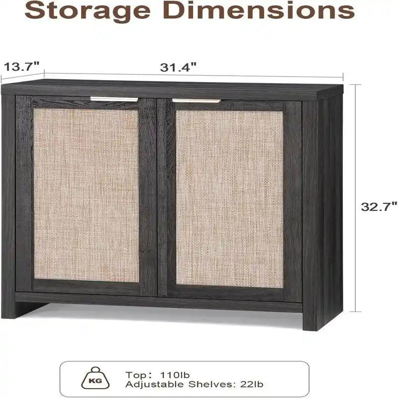 Hampstead Storage Cabinet Sideboard Cabinet with Rattan Doors - 13.7D x 314W x 32.7H