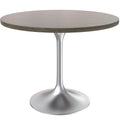 Table à manger ronde avec plateau en bois MDF et base en chrome brossé