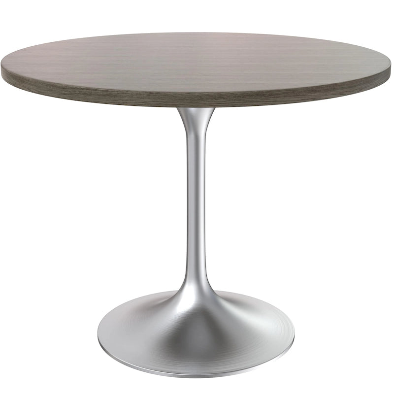 Table à manger ronde avec plateau en bois MDF et base en chrome brossé