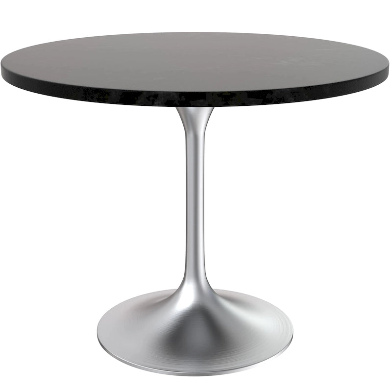 Table à manger ronde avec plateau en bois MDF et base en chrome brossé