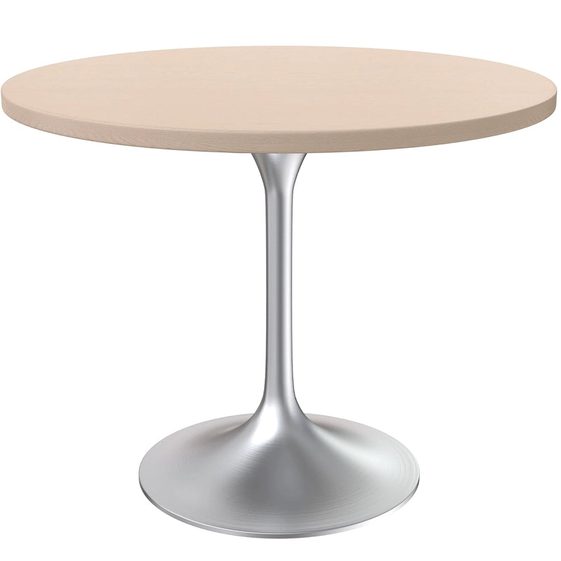 Table à manger ronde avec plateau en bois MDF et base en chrome brossé