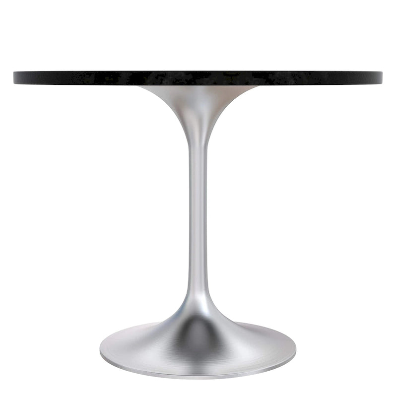 Table à manger ronde avec plateau en bois MDF et base en chrome brossé
