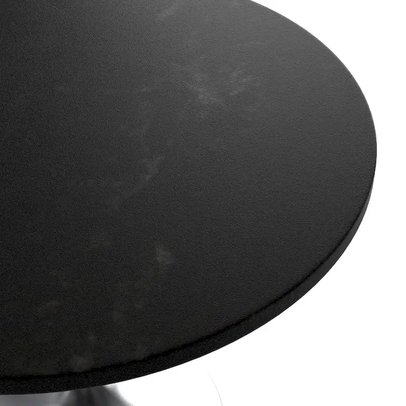 Table à manger ronde avec plateau en bois MDF et base en chrome brossé