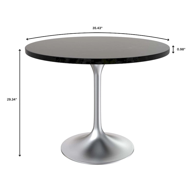 Table à manger ronde avec plateau en bois MDF et base en chrome brossé