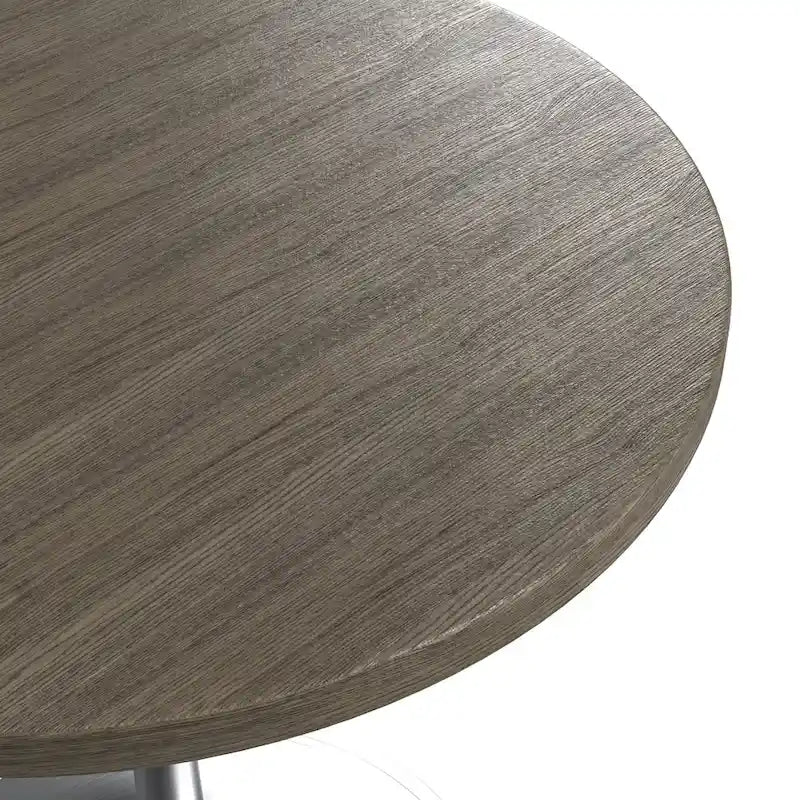 Table à manger ronde avec plateau en bois MDF et base en chrome brossé