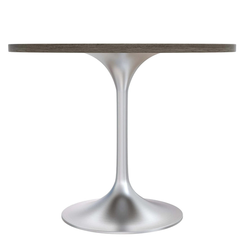 Table à manger ronde avec plateau en bois MDF et base en chrome brossé