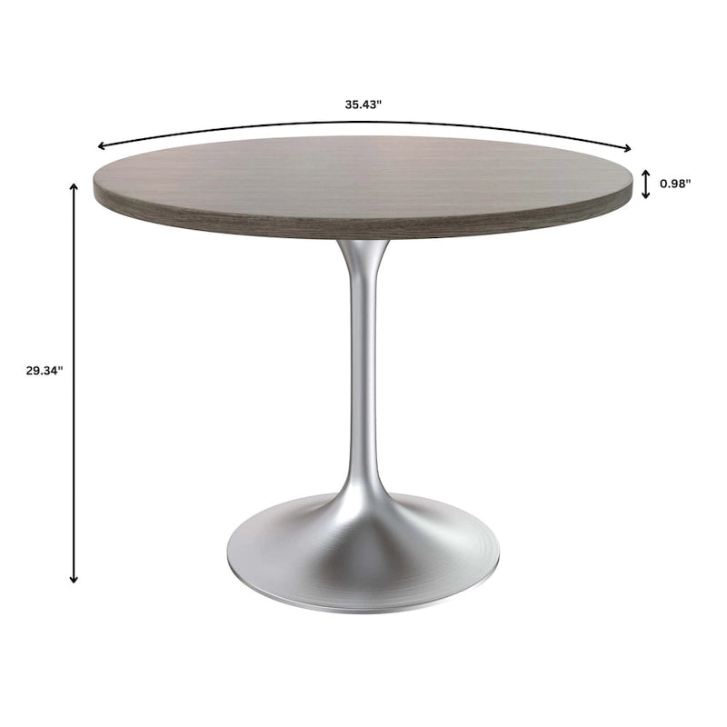 Table à manger ronde avec plateau en bois MDF et base en chrome brossé