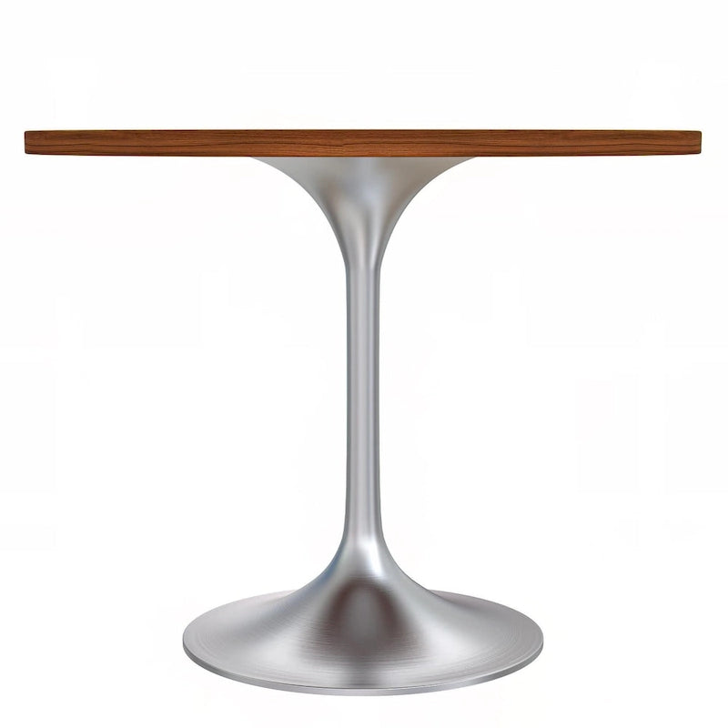 Table à manger ronde avec plateau en bois MDF et base en chrome brossé