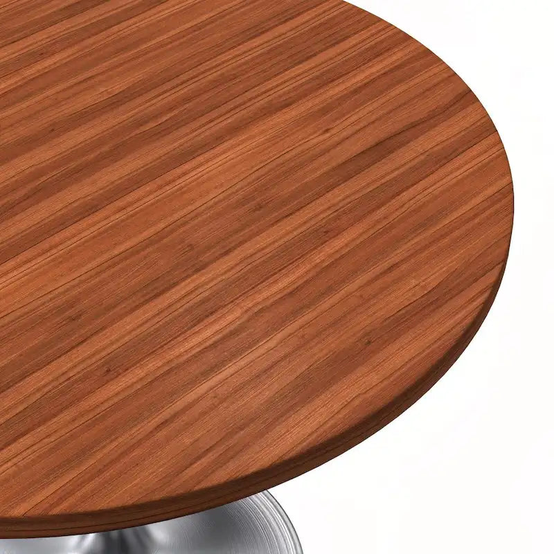 Table à manger ronde avec plateau en bois MDF et base en chrome brossé