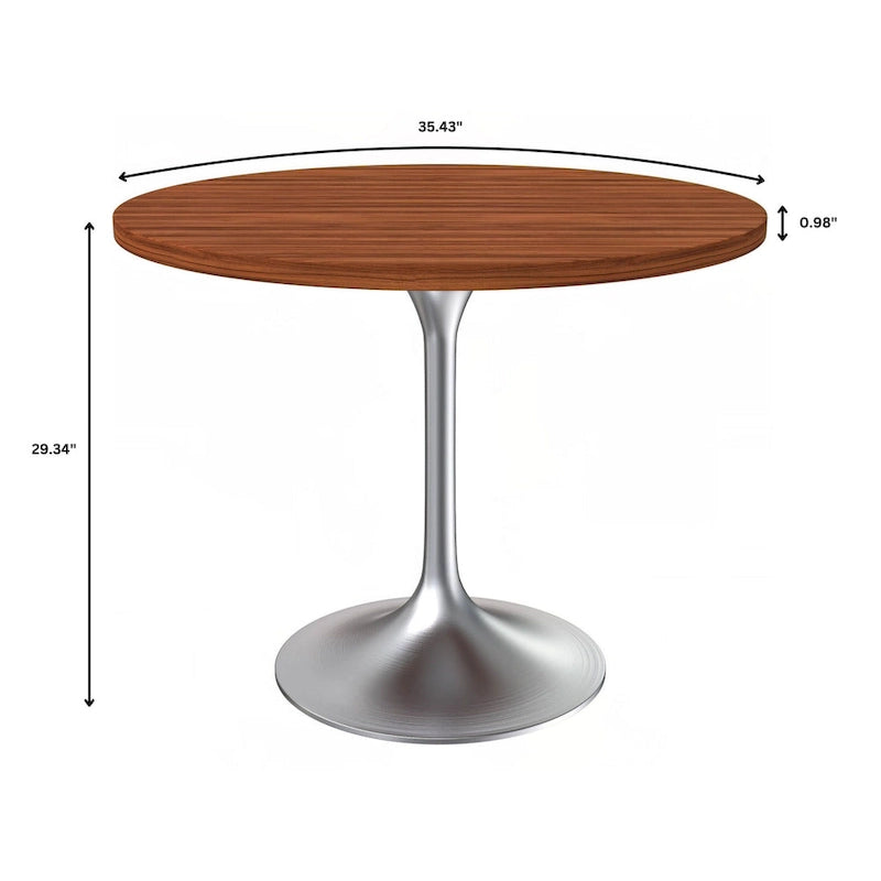 Table à manger ronde avec plateau en bois MDF et base en chrome brossé