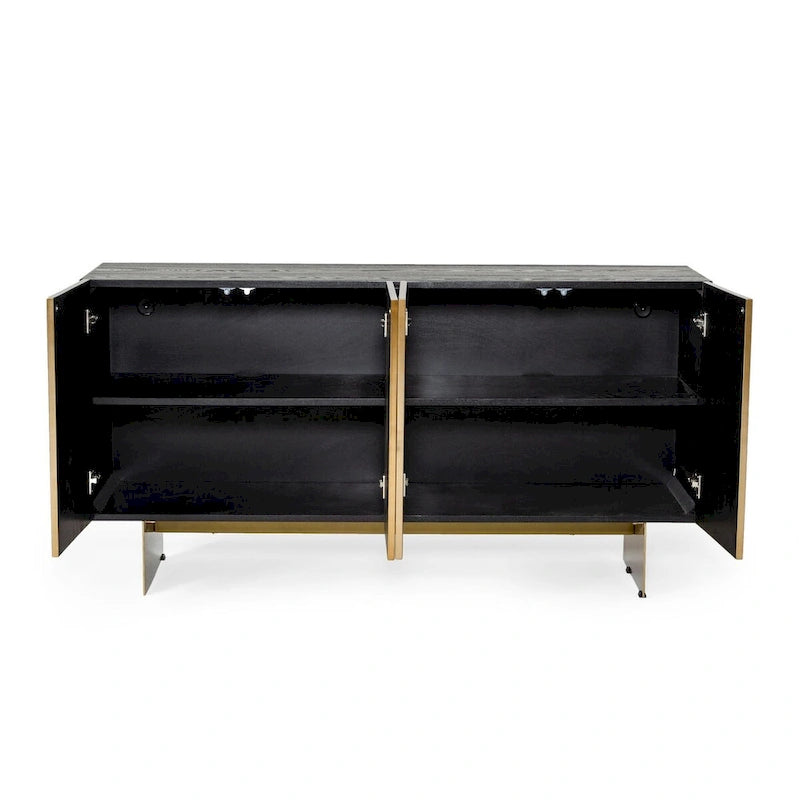 Modrest Perret Glam Black Ash & Brushed Brass Modern Buffet