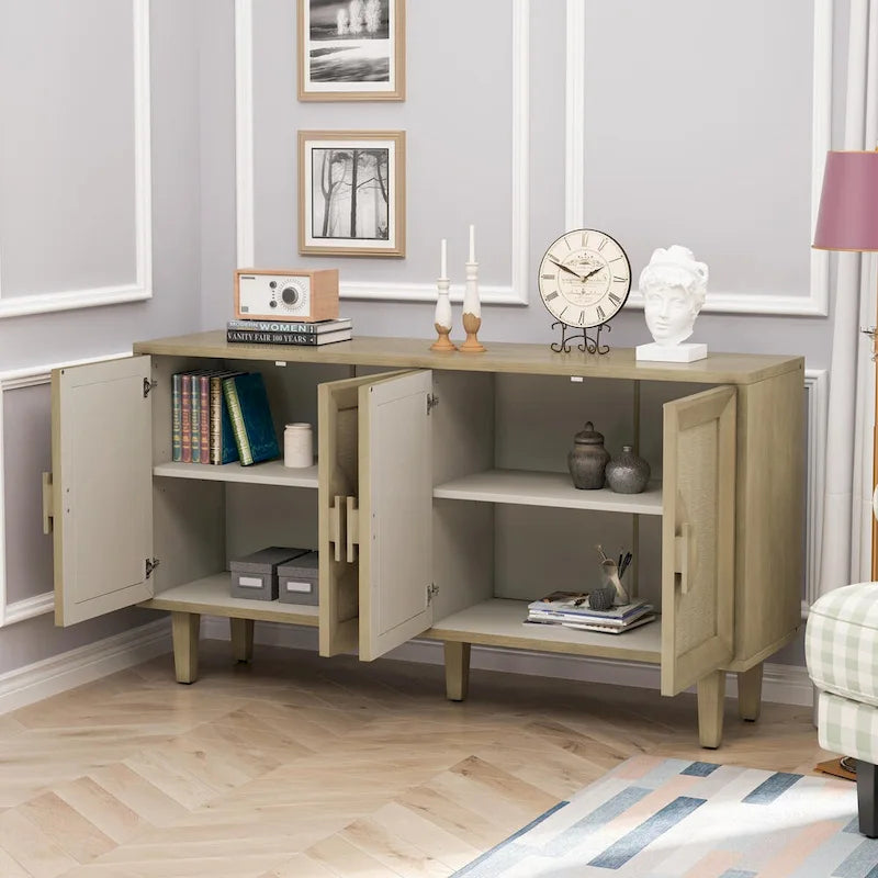 59.84 Elegant Vintage 4-Door Linen Cabinet with Linen Decorated Doors