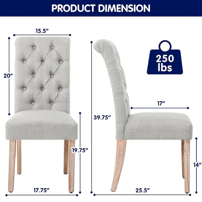 Subrtex(Set of 2)Linen Parsons Upholstered Button Dining Chair