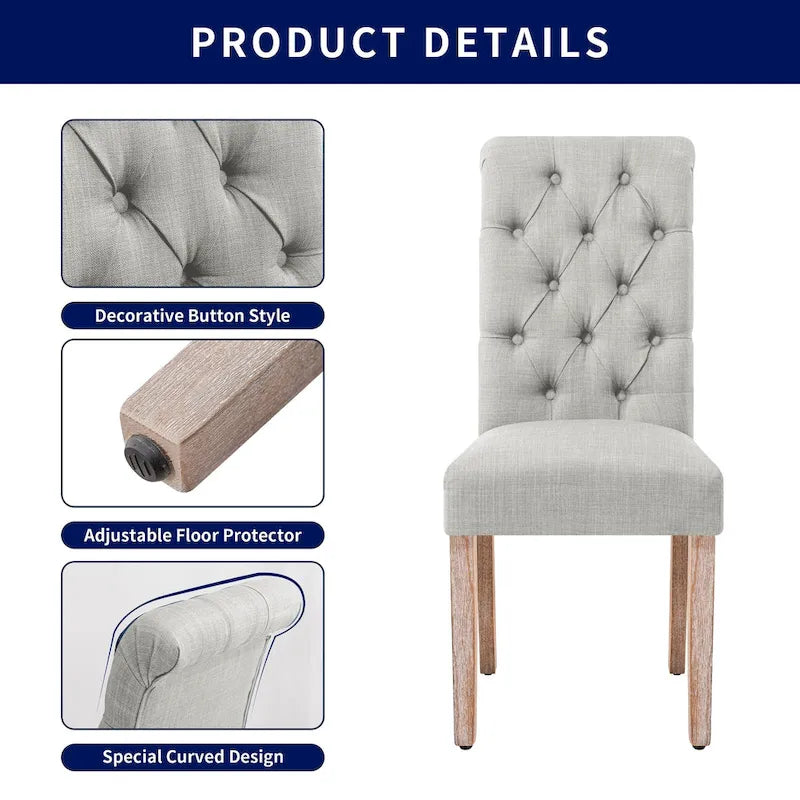 Subrtex(Set of 2)Linen Parsons Upholstered Button Dining Chair