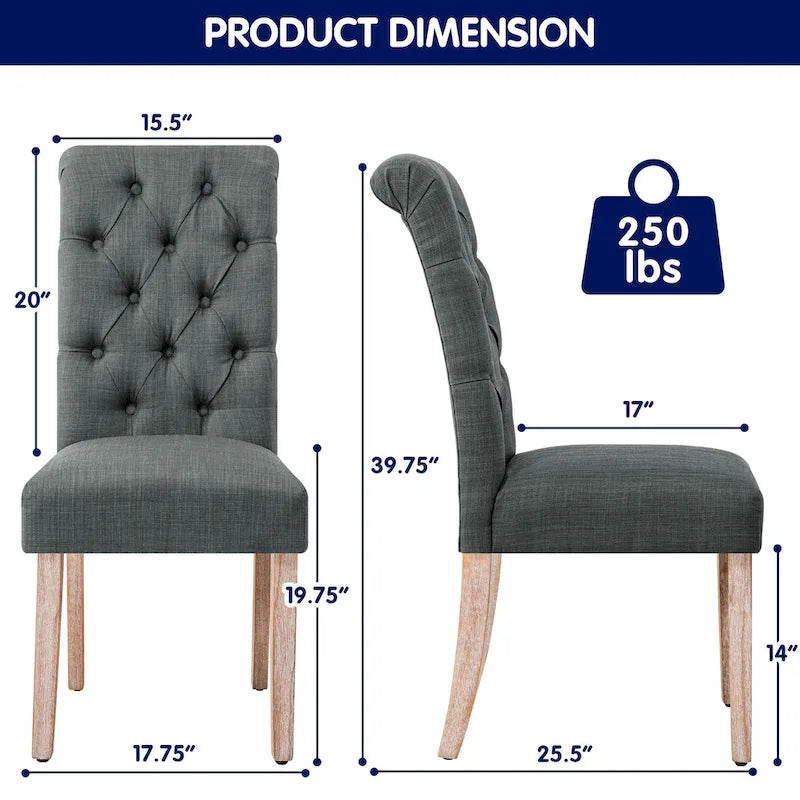 Subrtex(Set of 2)Linen Parsons Upholstered Button Dining Chair