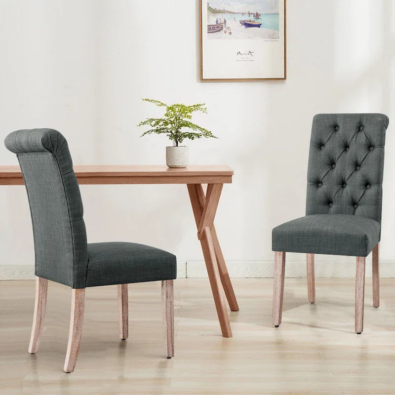 Subrtex(Set of 2)Linen Parsons Upholstered Button Dining Chair