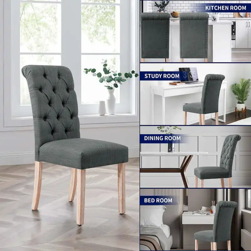 Subrtex(Set of 2)Linen Parsons Upholstered Button Dining Chair