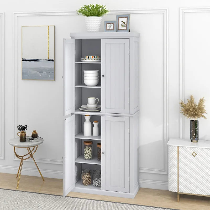 Freestanding Tall Kitchen Pantry,Storage Cabinet Organizer with 4 Doors and Adjustable Shelves
