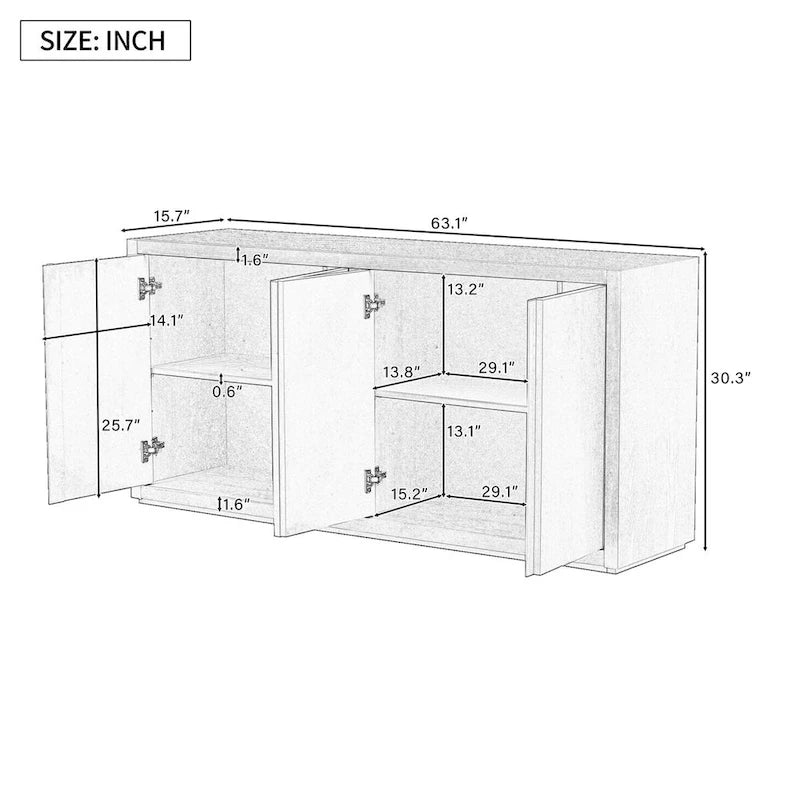 63 Four-Door Sideboard with Adjustable Shelves for Hallway Entryway Living Room