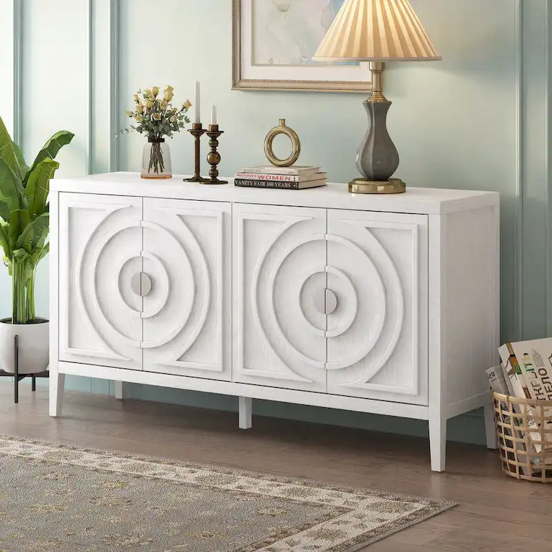 Retro Circular Groove Design Sideboard with Round Metal Door Handle