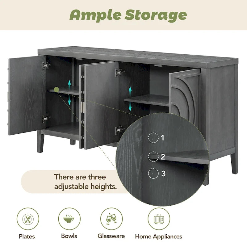 Retro Circular Groove Design Sideboard with Round Metal Door Handle