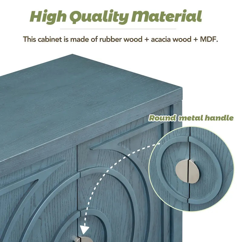 Retro Circular Groove Design Sideboard with Round Metal Door Handle