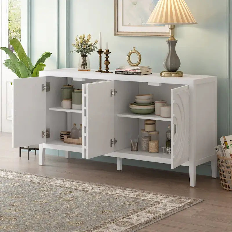Retro Circular Groove Design Sideboard with Round Metal Door Handle