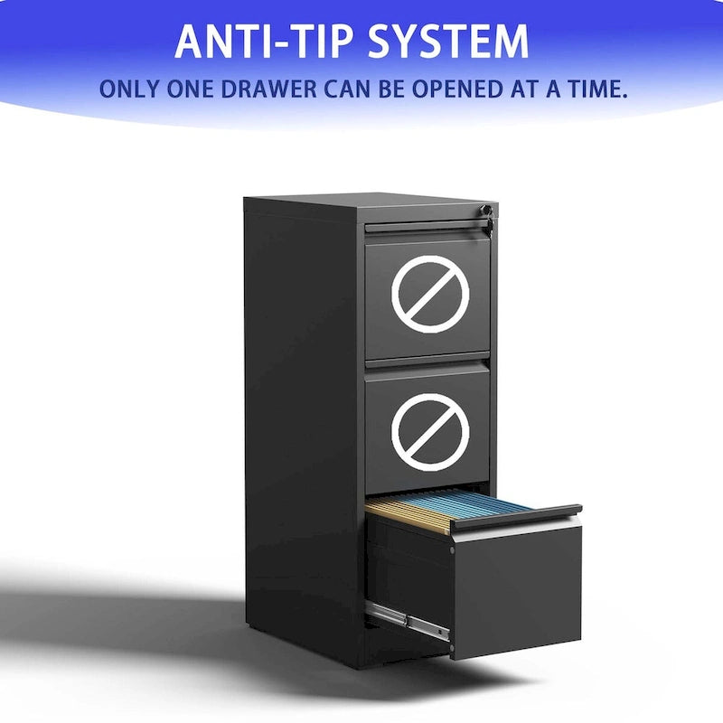 3 Drawer Metal Vertical File Cabinet with Lock Office Home Steel Vertical File Cabinet for A4 Legal/Letter Size3