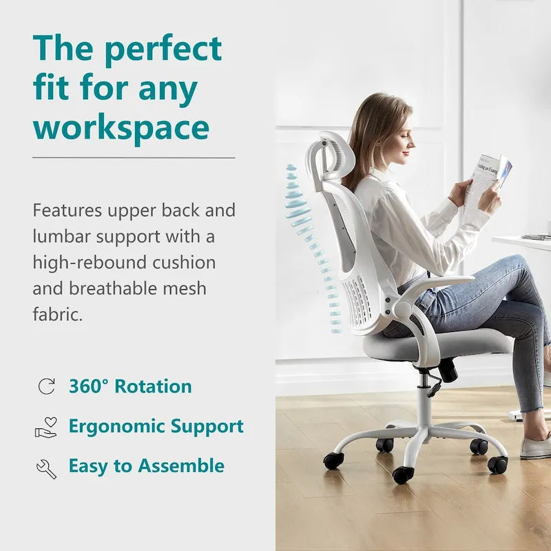 Office chair, comfortable swivel chair with high back, wheels, adjustable headrest