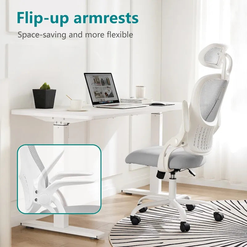 Office chair, comfortable swivel chair with high back, wheels, adjustable headrest